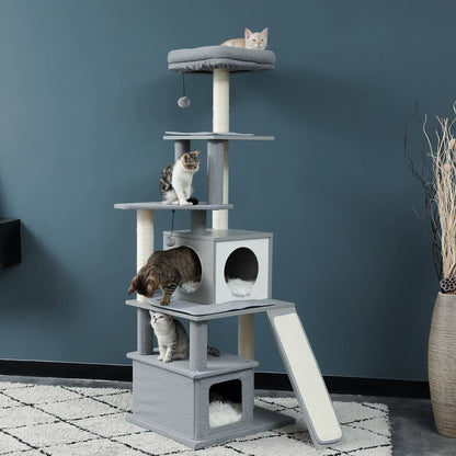 Cat Tree House Condo Cat’S Activity Center with Double Condo Indoor Soft Perch Fully Wrapped Scratching Sisal Post Rascador Gato
