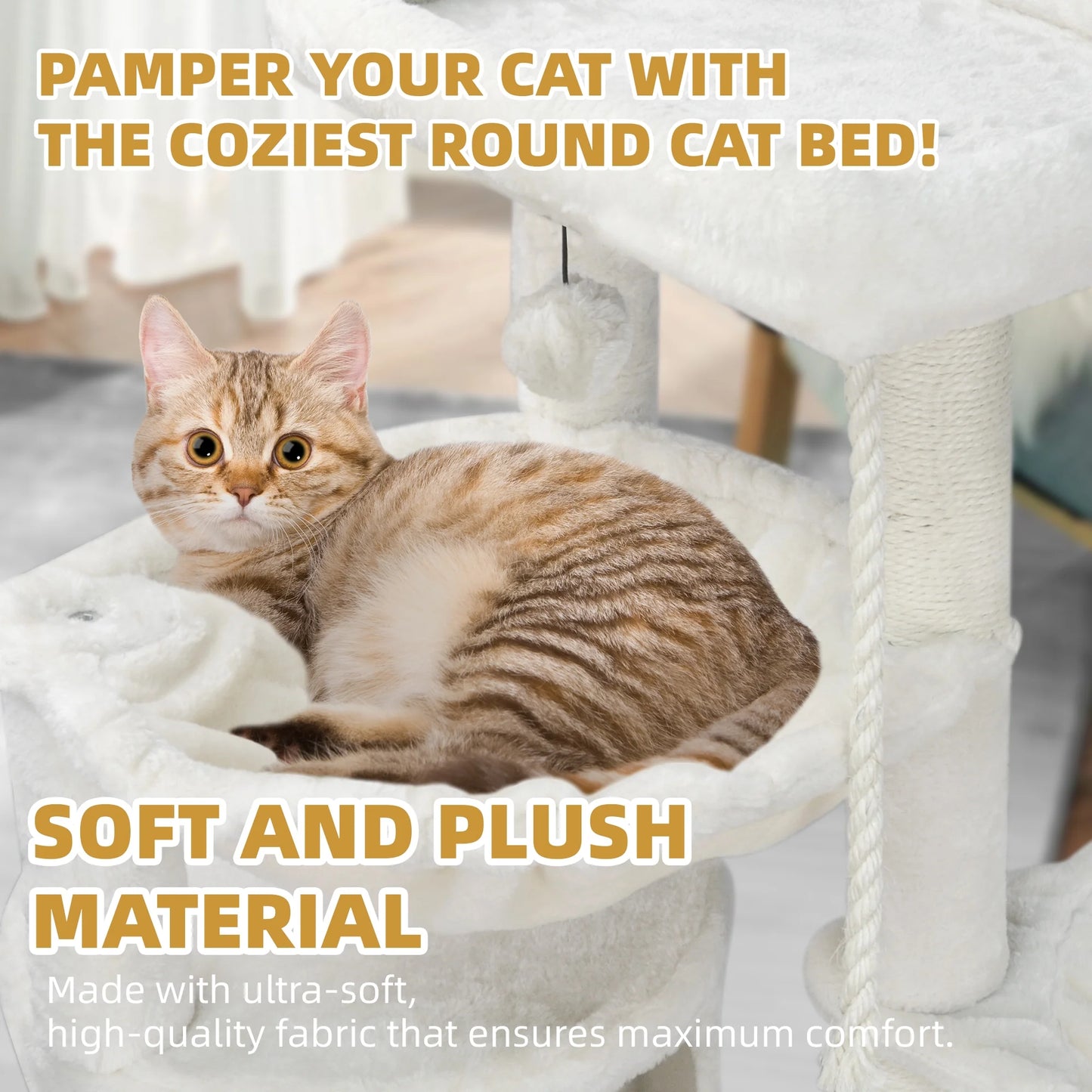 Cat Tree Cat Tower with Cat Scratching Posts,Activity Centre Climbing Tree Cat Furniture with Cat Condo and Two Hammocks,Beige