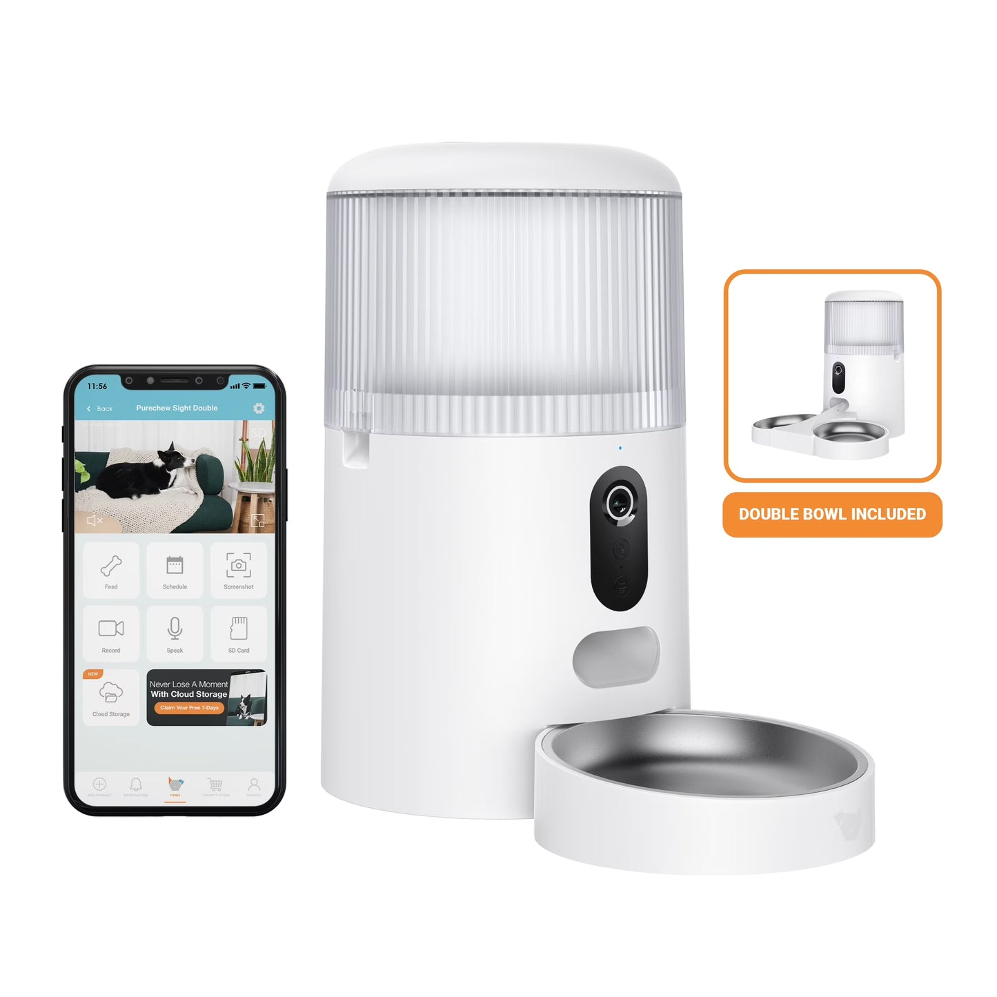 Purechew Sight Double Automatic Pet Feeder HD Camera Feeder with Double Bowls for Cats and Dogs