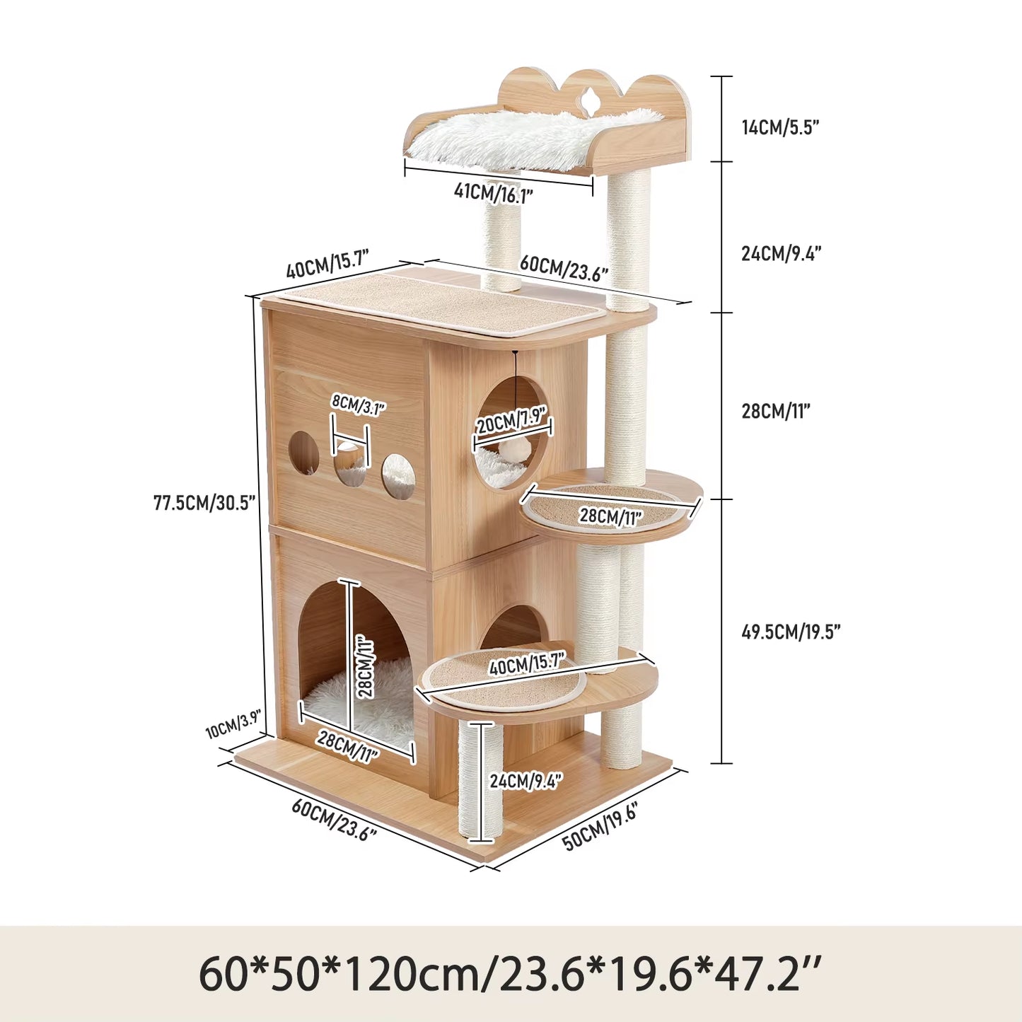 Cat Tree House Condo Cat’S Activity Center with Double Condo Indoor Soft Perch Fully Wrapped Scratching Sisal Post Rascador Gato