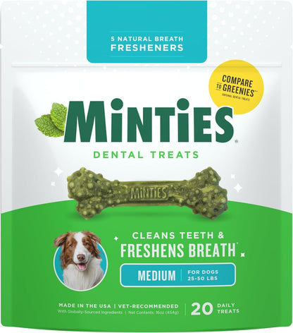 Dental Chews for Dogs, 8 Count, Vet-Recommended Mint-Flavored Dental Dog Treats for Medium Sizes 25-50 Lbs, Bones Clean Teeth, Fight Bad Breath, and Removes Plaque and Tartar