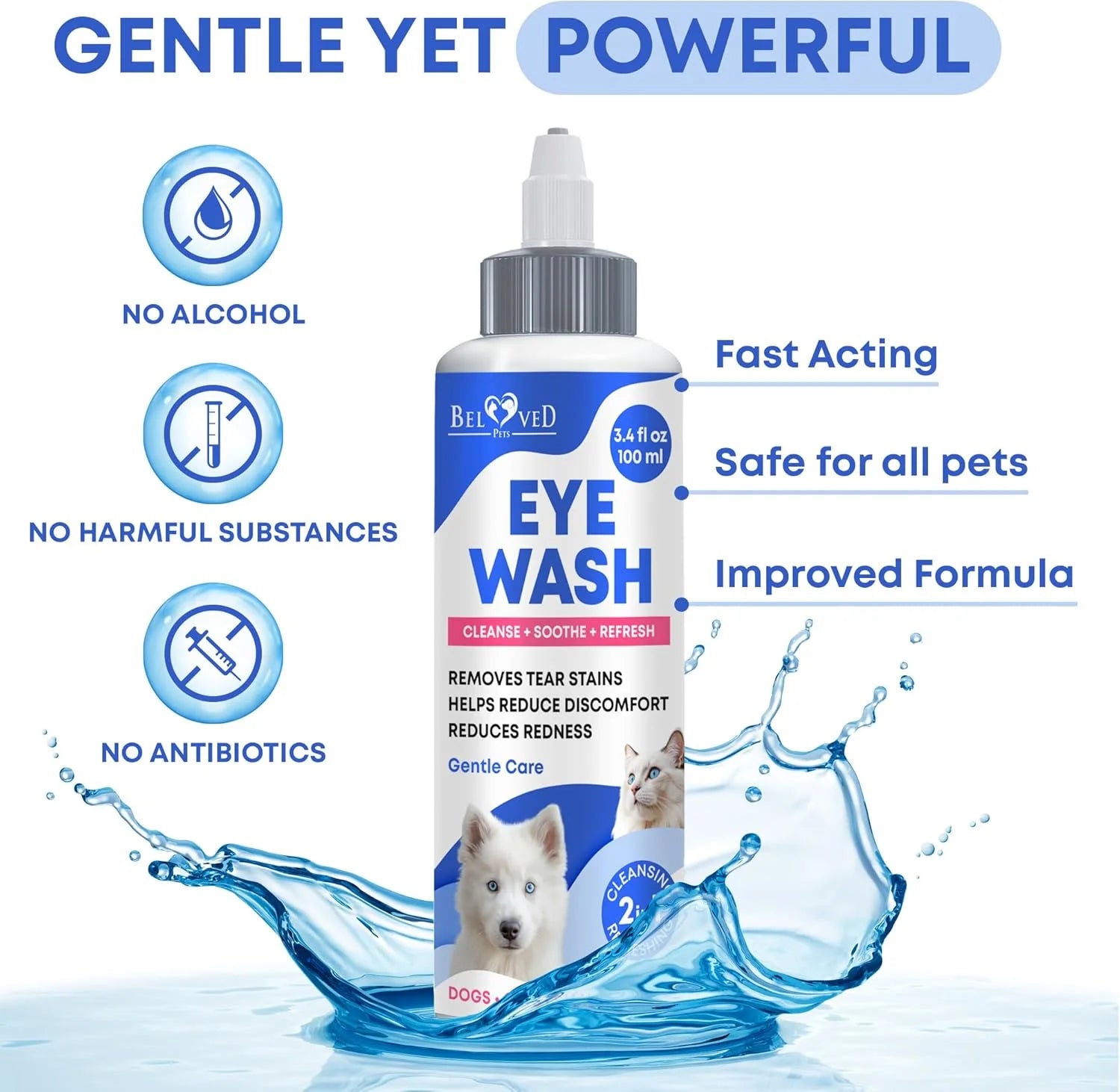 Dog Eye Drops & Eye Infection Treatment for Dogs and Cats – Soothe Infection & Allergy, Relieve Dry Eyes & Pink Eye, Pet Tear Stain Wash & Cleaner - Kitten Eye Drops for Discharge, Eye Rinse & Flush