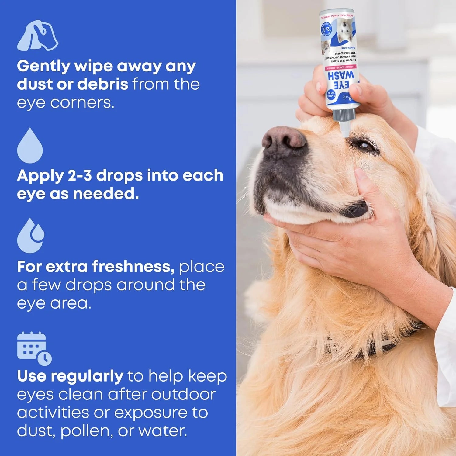 Dog Eye Drops & Eye Infection Treatment for Dogs and Cats – Soothe Infection & Allergy, Relieve Dry Eyes & Pink Eye, Pet Tear Stain Wash & Cleaner - Kitten Eye Drops for Discharge, Eye Rinse & Flush