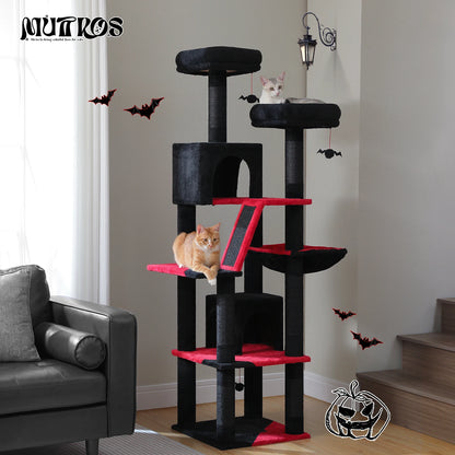 H180CM Large Cat Tree for Indoor Tall Tower for Cat Multi-Level Plush with Natural Sisal Scratching Post Condos Perches Hammock