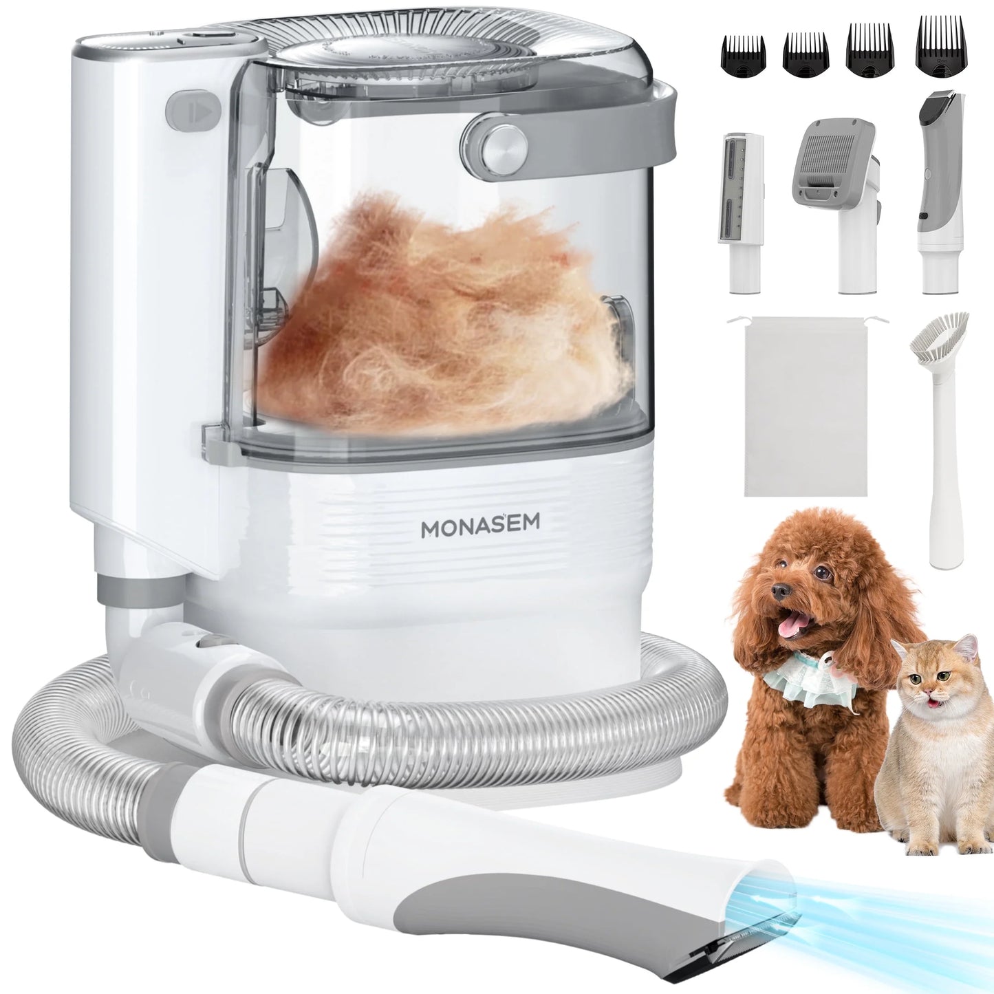 Dog Grooming Vacuum for Shedding, 13,200Pa Pet Grooming Vacuum Kit with Dogs Cats Clippers, 6 in 1 Low Noise Home Cleaning Tool