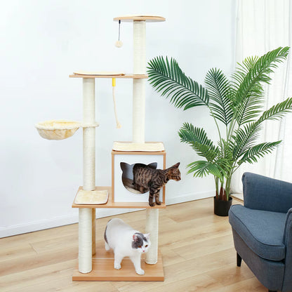 Cat Tree House Condo Cat’S Activity Center with Double Condo Indoor Soft Perch Fully Wrapped Scratching Sisal Post Rascador Gato