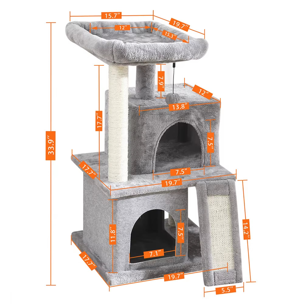 Cat Tree House Condo Cat’S Activity Center with Double Condo Indoor Soft Perch Fully Wrapped Scratching Sisal Post Rascador Gato