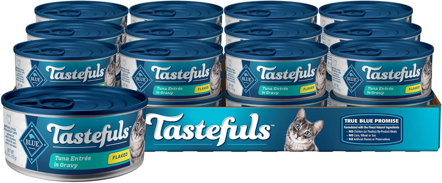 Tastefuls Flaked Wet Cat Food, Made with Natural Ingredients, Tuna Entrée in Gravy, 5.5-Oz Cans (24 Count)
