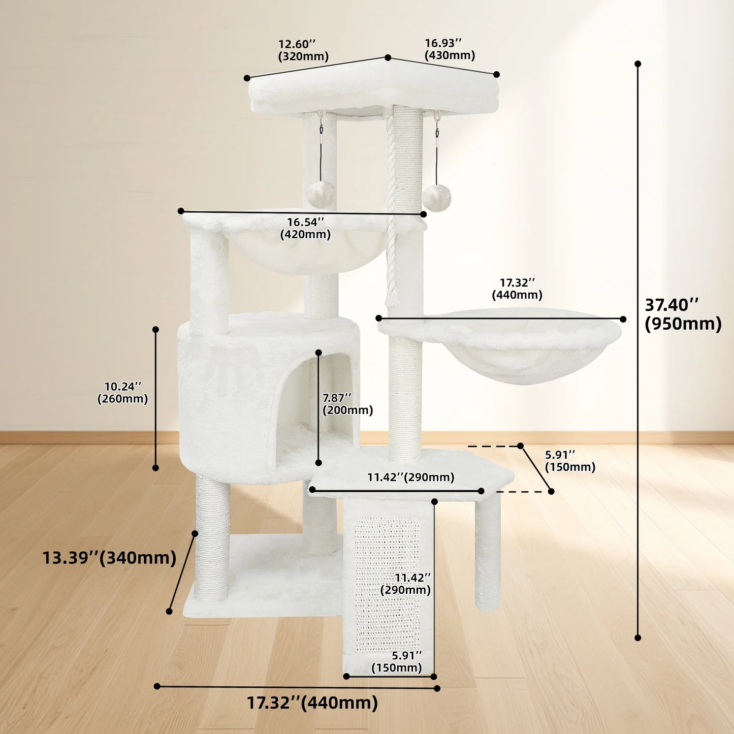 Cat Tree Cat Tower with Cat Scratching Posts,Activity Centre Climbing Tree Cat Furniture with Cat Condo and Two Hammocks,Beige