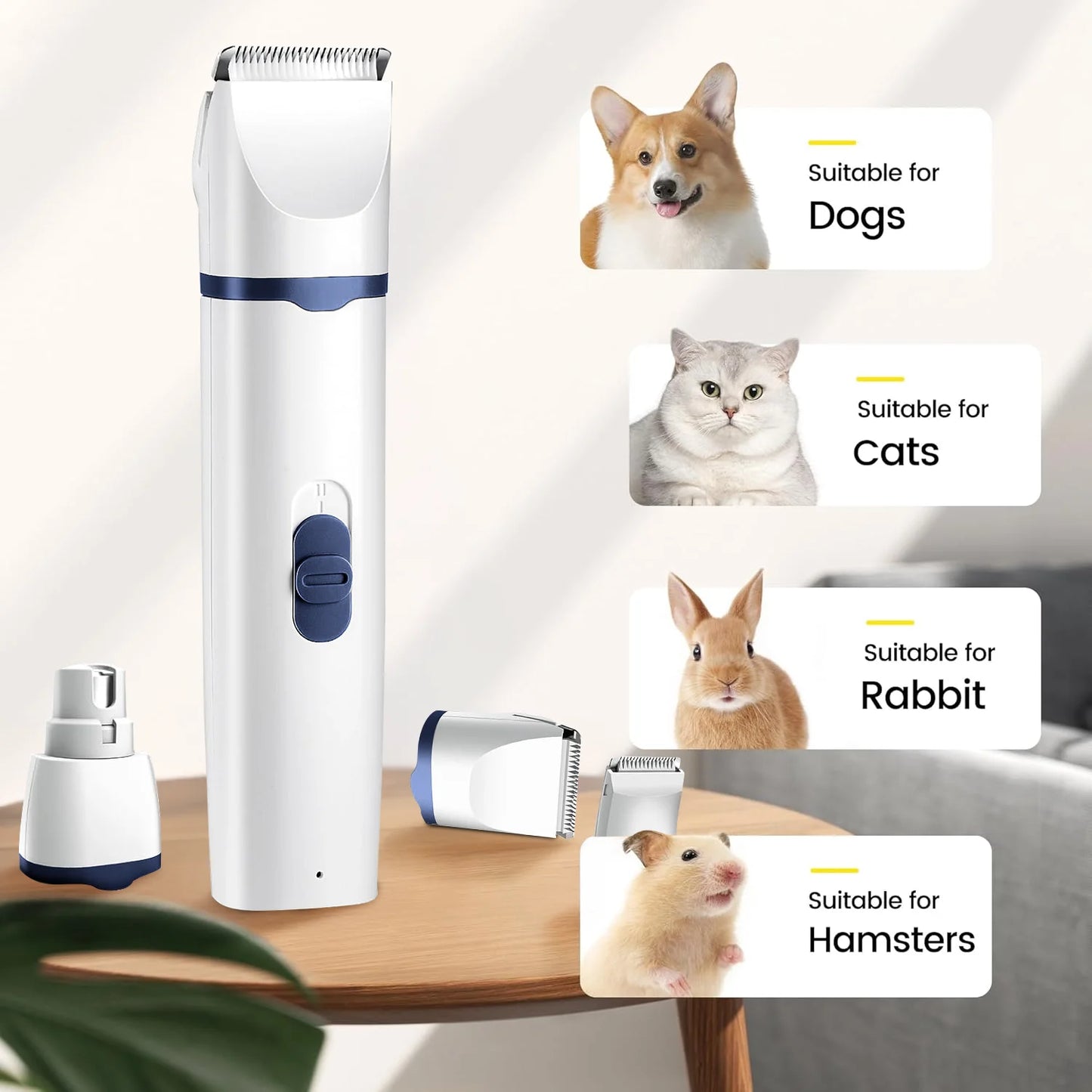 Dogs Hair Clippers Grooming Kit - 4 in 1 Electric Cordless Cordless Pet Nail Grinder for Dog Cat, Pet Clippers Grooming Paws, Eyes, Ears, Face,Nail, Hair