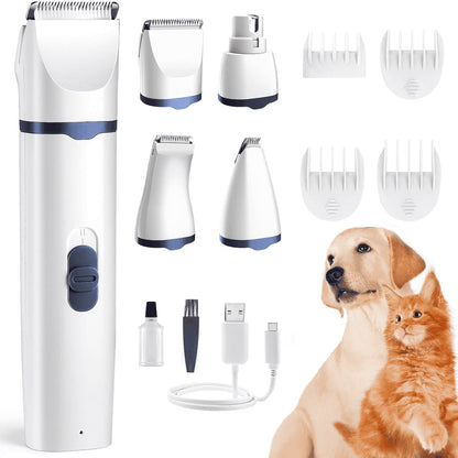 Dogs Hair Clippers Grooming Kit - 4 in 1 Electric Cordless Cordless Pet Nail Grinder for Dog Cat, Pet Clippers Grooming Paws, Eyes, Ears, Face,Nail, Hair