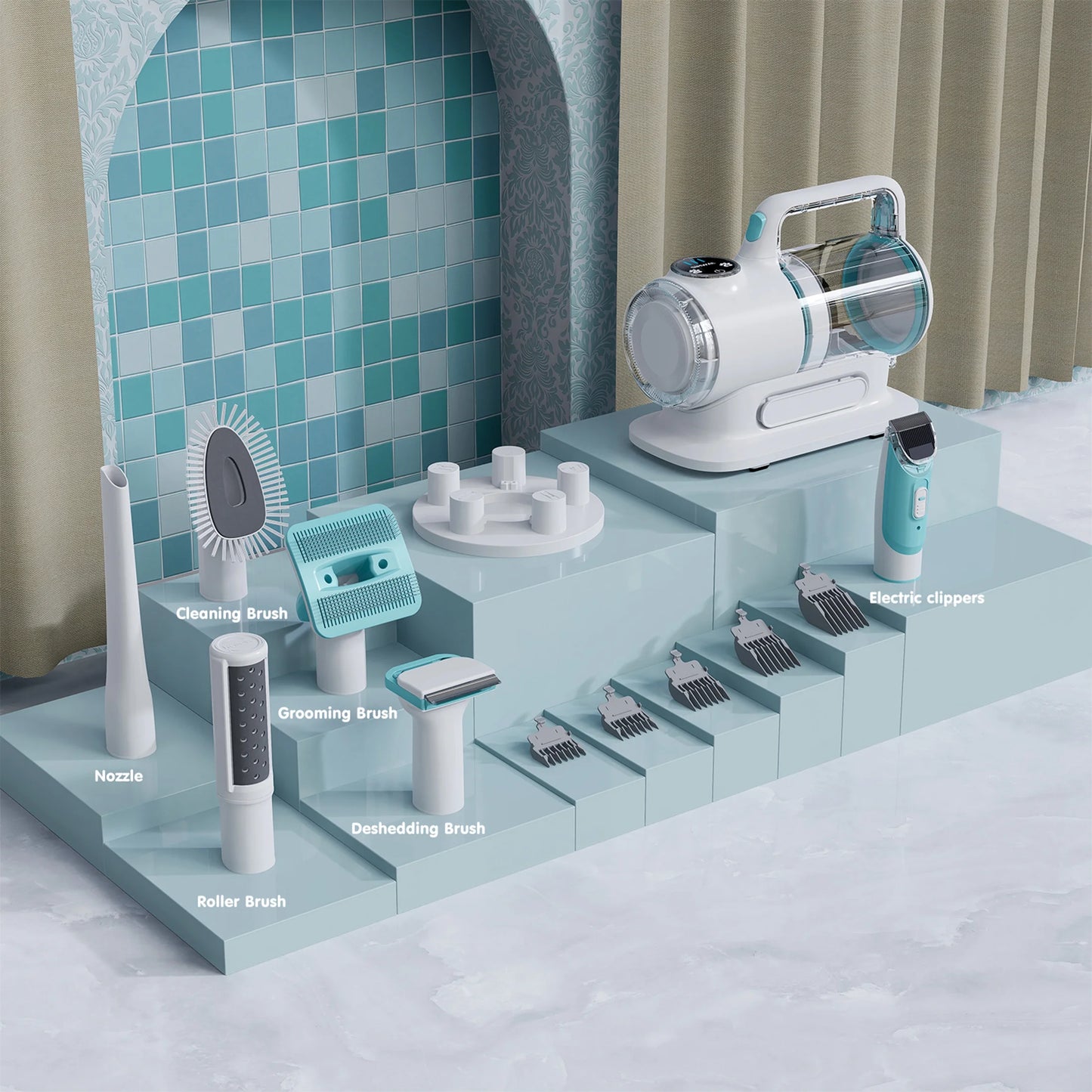 Professional 6-In-1 Dog Grooming Vacuum Kit - 11000PA High Suction & 1.5L Large Capacity | 99% Hair Removal with Complete Grooming Tools | High Suction Pet Vacuum for Professional Grooming