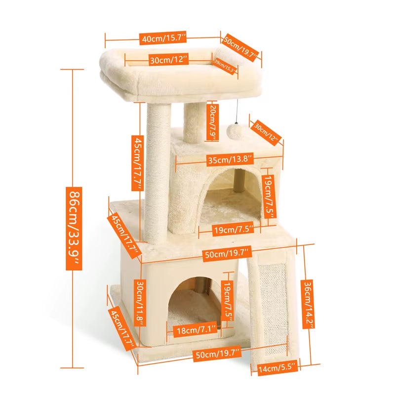 Cat Tree House Condo Cat’S Activity Center with Double Condo Indoor Soft Perch Fully Wrapped Scratching Sisal Post Rascador Gato
