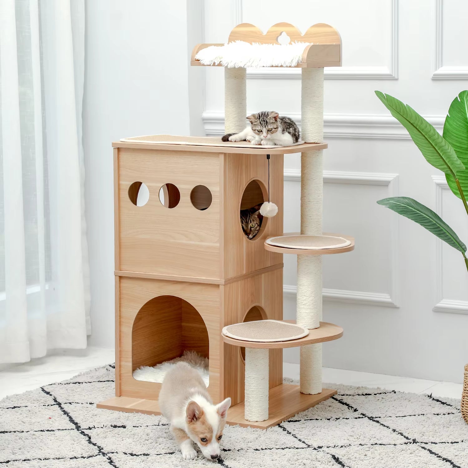 Cat Tree House Condo Cat’S Activity Center with Double Condo Indoor Soft Perch Fully Wrapped Scratching Sisal Post Rascador Gato