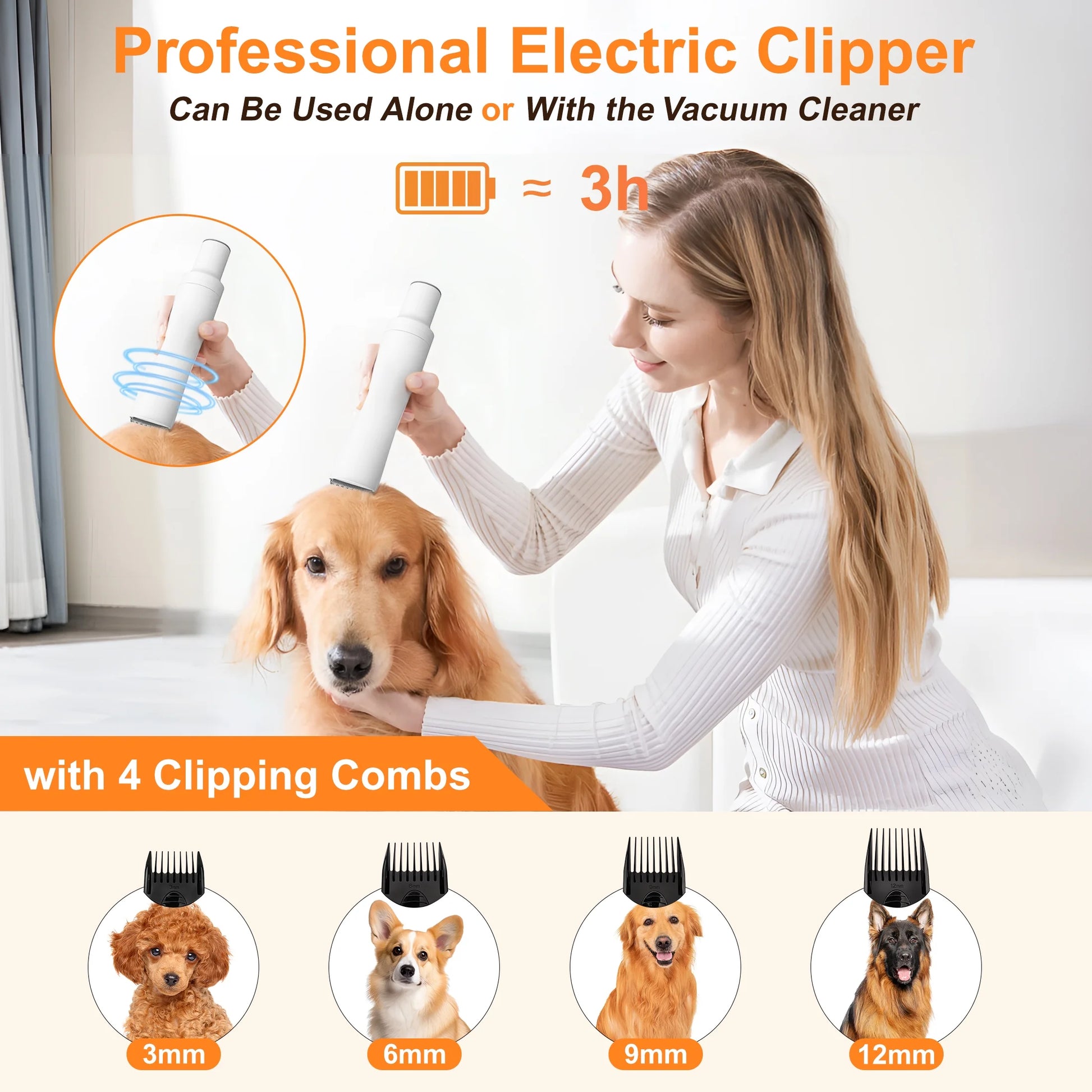 Dog Grooming Vacuum for Shedding, 13,200Pa Pet Grooming Vacuum Kit with Dogs Cats Clippers, 6 in 1 Low Noise Home Cleaning Tool