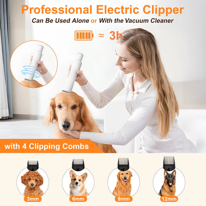 Dog Grooming Vacuum for Shedding, 13,200Pa Pet Grooming Vacuum Kit with Dogs Cats Clippers, 6 in 1 Low Noise Home Cleaning Tool