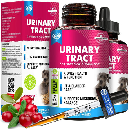 Cat Dog Urinary Tract Infection Treatment Natural UTI Medicine Cranberry 2 Pack 60 Ml D Mannose Kidney Bladder Support Best for Incontinence Pet Renal Health & Care Drops