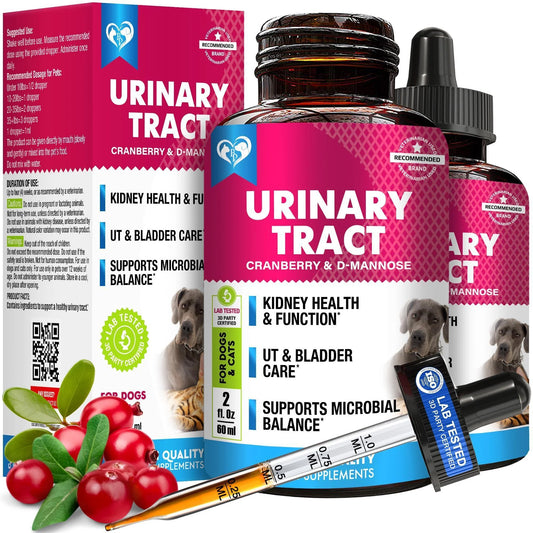 Cat Dog Urinary Tract Infection Treatment Natural UTI Medicine Cranberry 2 Pack 60 Ml D Mannose Kidney Bladder Support Best for Incontinence Pet Renal Health & Care Drops
