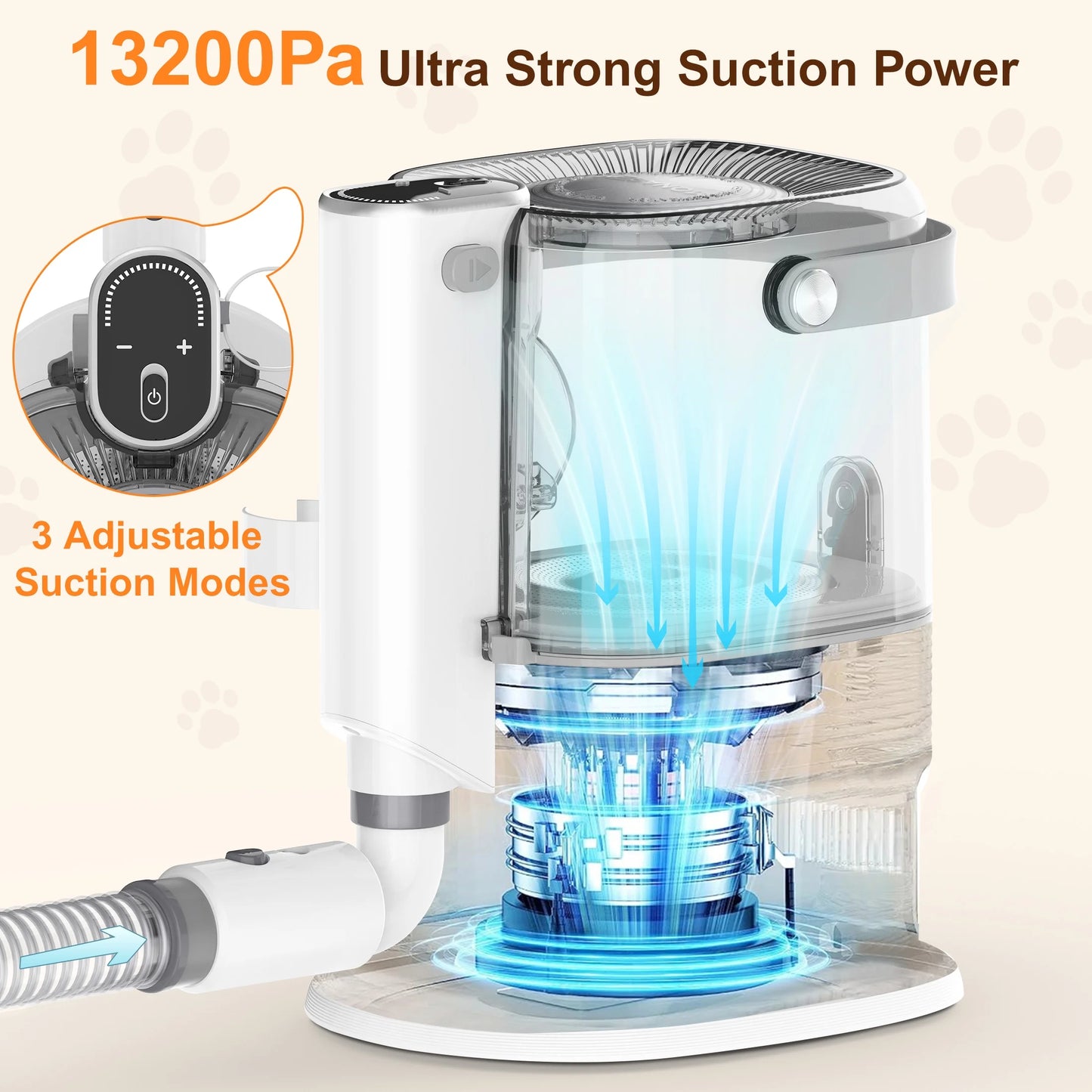 Dog Grooming Vacuum for Shedding, 13,200Pa Pet Grooming Vacuum Kit with Dogs Cats Clippers, 6 in 1 Low Noise Home Cleaning Tool