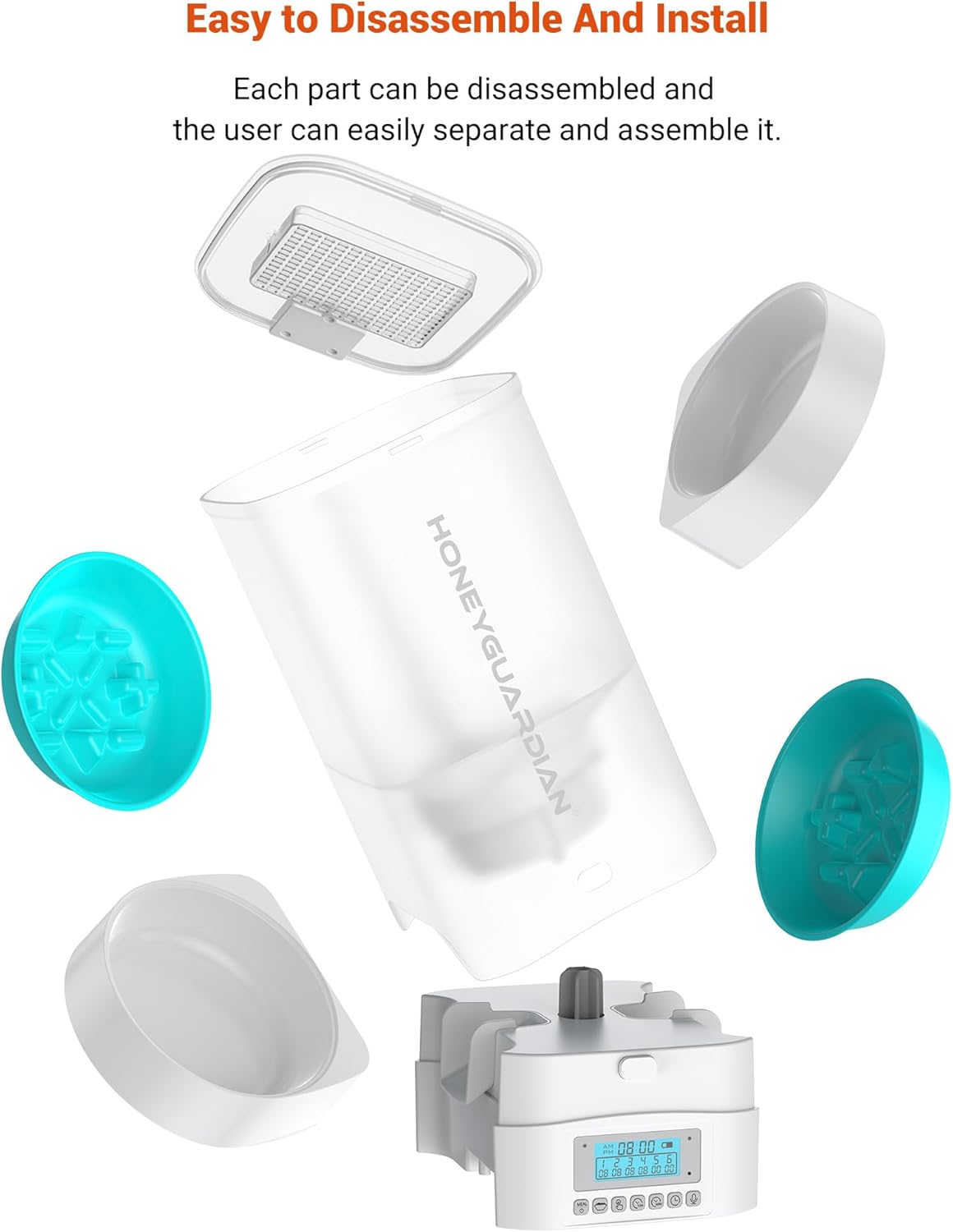 5L Large Capacity  Automatic Cat Feeder for Two Cats,5L Cat Food Dispenser with Slow Feeder Bowl, Timed Cat Feeder Programmable 1-6 Meals Control, Dual Power Supply, 10S Meal Call White